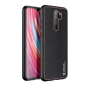 Xiaomi Redmi Note 8 Pro, Műanyag hátlap védőtok + szilikon fémhatású keret, közepesen ütésálló, bőrhatású hátlap, Dux Ducis Yolo, fekete