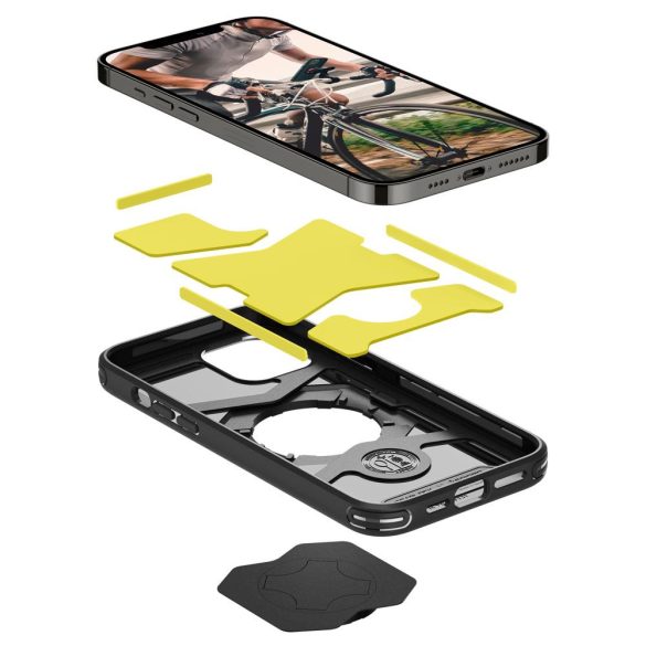 Apple iPhone 12 Pro Max, Szilikon tok, közepesen ütésálló, légpárnás sarok, Spigen Gearlock kerékpáros tartóval kompatibilis, Spigen Gearlock Mount Case, fekete