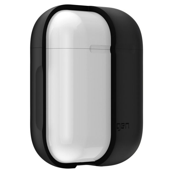 Bluetooth fülhallgató töltőtok tartó, szilikon, vezeték nélküli töltés támogatás, karabiner, Apple AirPods kompatibilis, Spigen Silicone Fit, fekete