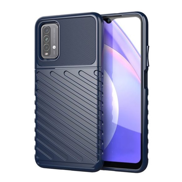 Xiaomi Redmi 9T, Szilikon tok, közepesen ütésálló, domború csíkos minta, sötétkék