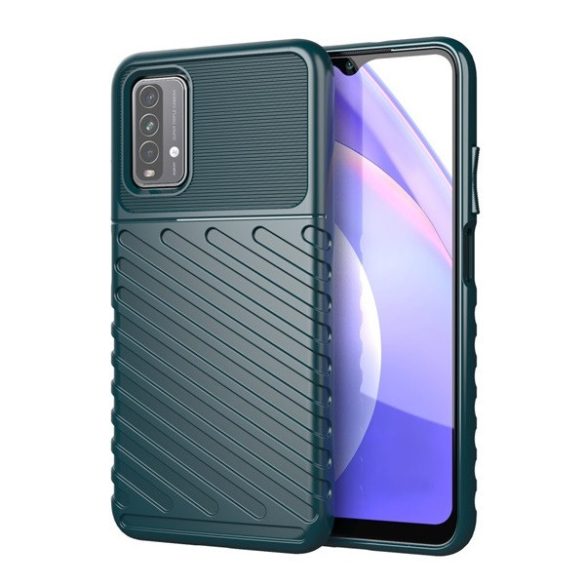 Xiaomi Redmi 9T, Szilikon tok, közepesen ütésálló, domború csíkos minta, zöld