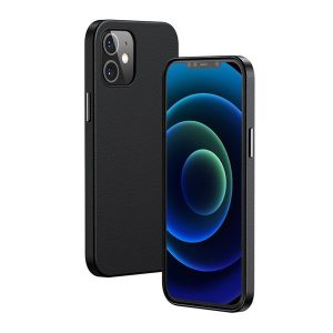 Apple iPhone 12 Mini, Szilikon tok, bőrhatású bevonat, MagSafe töltővel kompatibilis, Baseus Magnetic Leather, fekete