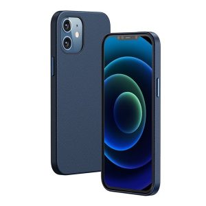 Apple iPhone 12 Mini, Szilikon tok, bőrhatású bevonat, MagSafe töltővel kompatibilis, Baseus Magnetic Leather, sötétkék