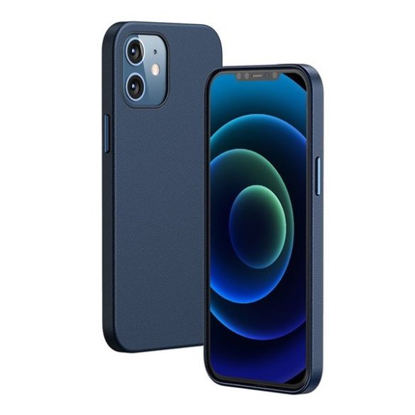 Apple iPhone 12 Mini, Szilikon tok, bőrhatású bevonat, MagSafe töltővel kompatibilis, Baseus Magnetic Leather, sötétkék