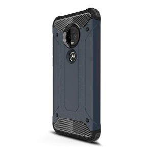 Motorola Moto G7, Műanyag hátlap védőtok, Defender, fémhatású, sötétkék