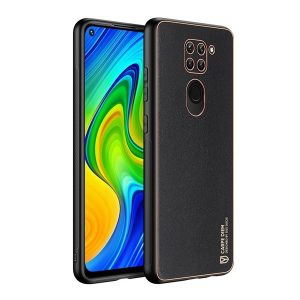 Xiaomi Redmi Note 9 / Redmi 10X 4G, Műanyag hátlap védőtok + szilikon fémhatású keret, közepesen ütésálló, bőrhatású hátlap, Dux Ducis Yolo, fekete