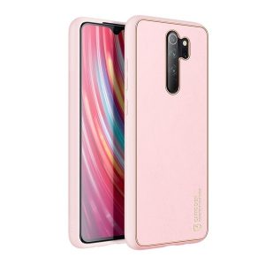 Xiaomi Redmi Note 8 Pro, Műanyag hátlap védőtok + szilikon fémhatású keret, közepesen ütésálló, bőrhatású hátlap, Dux Ducis Yolo, rózsaszín