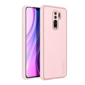 Xiaomi Redmi 9, Műanyag hátlap védőtok + szilikon fémhatású keret, közepesen ütésálló, bőrhatású hátlap, Dux Ducis Yolo, rózsaszín