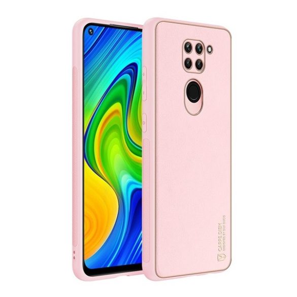 Xiaomi Redmi Note 9 / Redmi 10X 4G, Műanyag hátlap védőtok + szilikon fémhatású keret, közepesen ütésálló, bőrhatású hátlap, Dux Ducis Yolo, rózsaszín