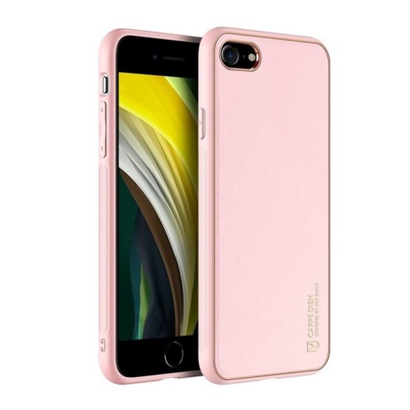Apple iPhone 7 / 8 / SE (2020) / SE (2022), Műanyag hátlap védőtok + szilikon fémhatású keret, közepesen ütésálló, bőrhatású hátlap, Dux Ducis Yolo, rózsaszín