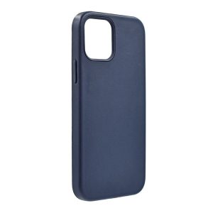 Apple iPhone 12 / 12 Pro, Műanyag hátlap védőtok, kamera védelem, bőrhatású hátlap, mikrofiber belső, sötétkék