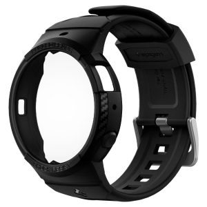 Samsung Galaxy Watch Active 2 (44 mm) SM-R820 / R825, Szilikon védőkeret, ütésálló, szíjjal, Spigen Rugged Armor Pro, fekete