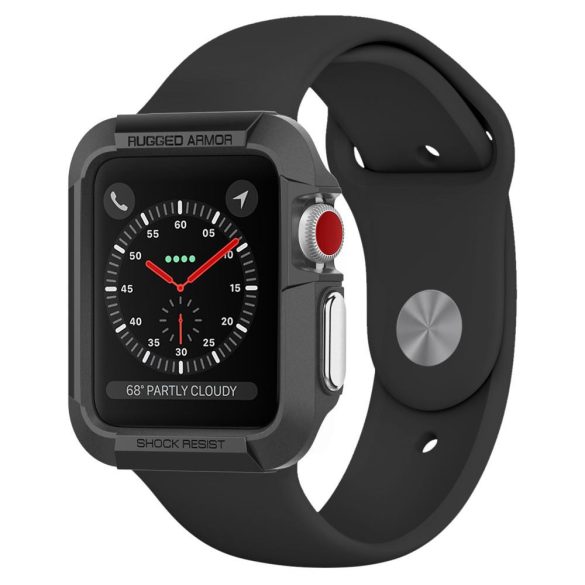 Apple Watch 1-3 (42mm), Szilikon védőkeret, ütésálló, szíj nélkül, Spigen Rugged Armor, fekete