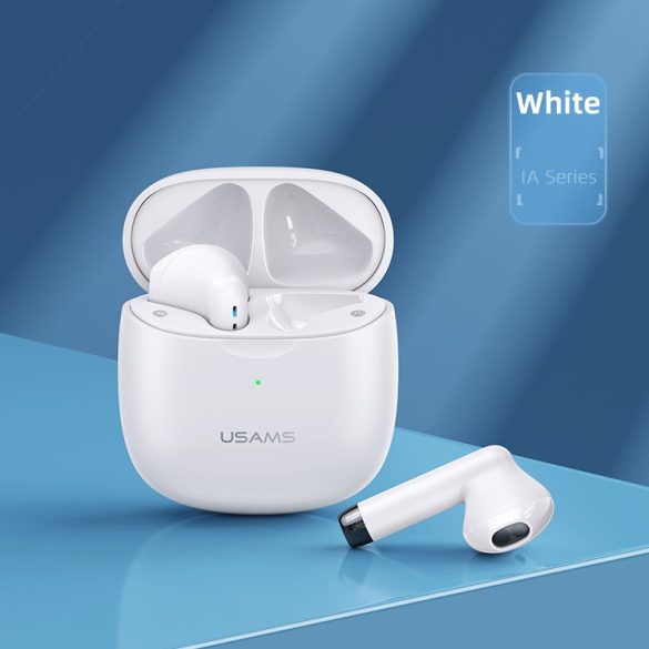 Bluetooth sztereó fülhallgató, v5.0, TWS, töltőtok, vízálló, érintés vezérlés, Usams IA04, fehér