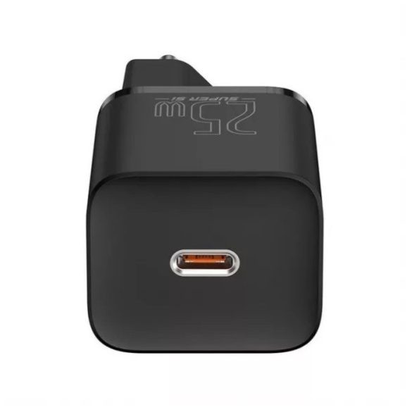 Hálózati töltő adapter, 25W, USB Type-C aljzat, USB Type-C kábellel, gyorstöltés, PD 3.0, QC 3.0, Baseus, fekete