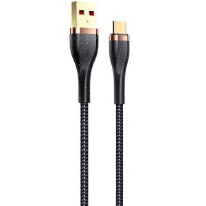 USB töltő- és adatkábel, USB Type-C, 120 cm, 3000 mA, törésgátlóval, gyorstöltés, aranyozott végű, cipőfűző minta, Usams U64, fekete, US-SJ488