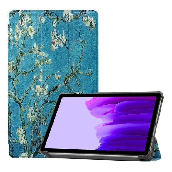 Samsung Galaxy Tab A7 Lite 8.7 SM-T220 / T225, mappa tok, virág minta, Trifold, kék/színes