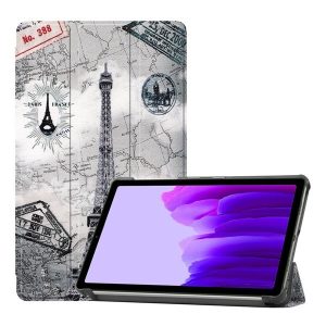 Samsung Galaxy Tab A7 Lite 8.7 SM-T220 / T225, mappa tok, Eiffel torony, térkép minta, Trifold, szürke