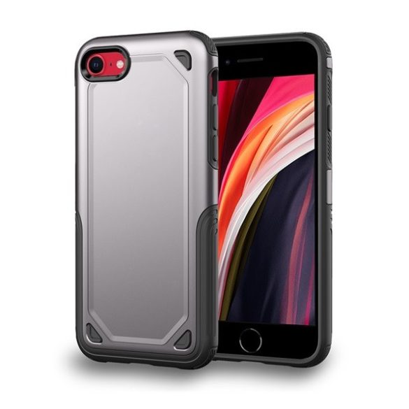 Apple iPhone 7 / 8 / SE (2020) / SE (2022), Műanyag hátlap védőtok, Defender, közepesen ütésálló, szilikon belsővel, ezüst/szürke