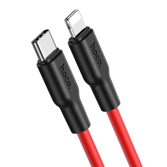 USB Type-C töltő- és adatkábel, Lightning, 100 cm, 3000 mA, gyorstöltés, PD, Hoco X21 Plus, fekete/piros
