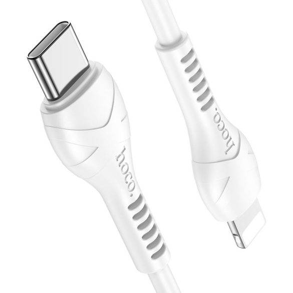 USB Type-C töltő- és adatkábel, Lightning, 100 cm, 3000 mA, törésgátlóval, gyorstöltés, PD, Hoco X55 Trendy, fehér
