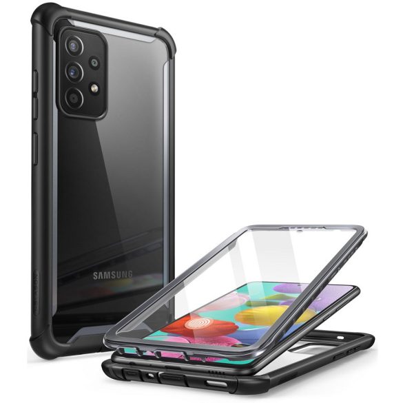 Samsung Galaxy A52 / A52 5G / A52s 5G SM-A525F / A526B / A528B, Műanyag hátlap védőtok (elő- és hátlapi) + Tempered Glass (edzett üveg), közepesen ütésálló, SupCase IBLSN Clear, átlátszó/fekete