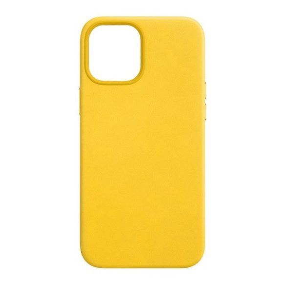 Apple iPhone 12 Pro Max, Műanyag hátlap védőtok, kamera védelem, bőrhatású hátlap, mikrofiber belső, sárga