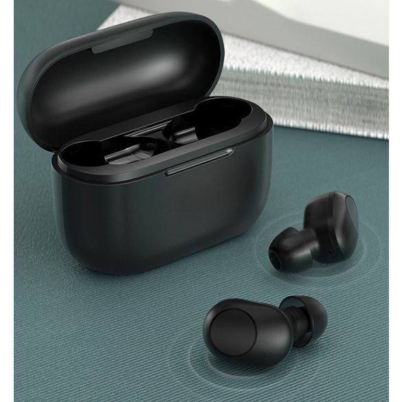 Bluetooth sztereó fülhallgató, v5.0, TWS, töltőtok, vízálló, zajszűrővel, érintés vezérlés, Qi vezeték nélküli töltés, Haylou GT5, fekete, gyári
