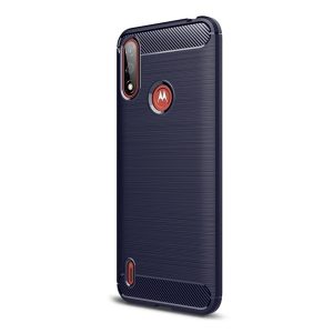 Motorola Moto E7 Power / E7i Power, Szilikon tok, közepesen ütésálló, szálcsiszolt, karbon minta, sötétkék