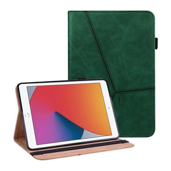 Apple iPad 10.2 (2019 / 2020 / 2021), mappa tok, stand, bőrhatású, koptatott, sötétzöld