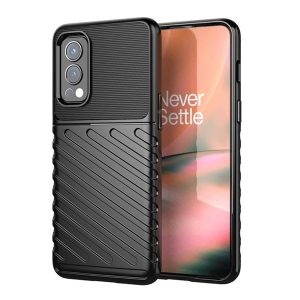 OnePlus Nord 2 5G, Szilikon tok, közepesen ütésálló, domború csíkos minta, fekete