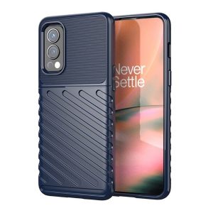 OnePlus Nord 2 5G, Szilikon tok, közepesen ütésálló, domború csíkos minta, sötétkék