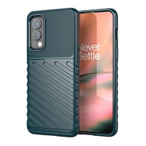 OnePlus Nord 2 5G, Szilikon tok, közepesen ütésálló, domború csíkos minta, zöld