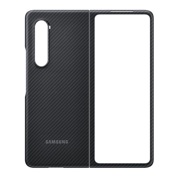 Samsung Galaxy Z Fold3 5G SM-F926B, Műanyag hátlap védőtok, Aramid - Kevlár bevonat, karbon minta, fekete, gyári