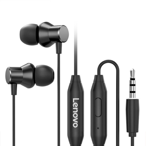 Vezetékes sztereó fülhallgató, 3.5 mm, mikrofon, funkció gomb, Lenovo HF130, fekete, gyári