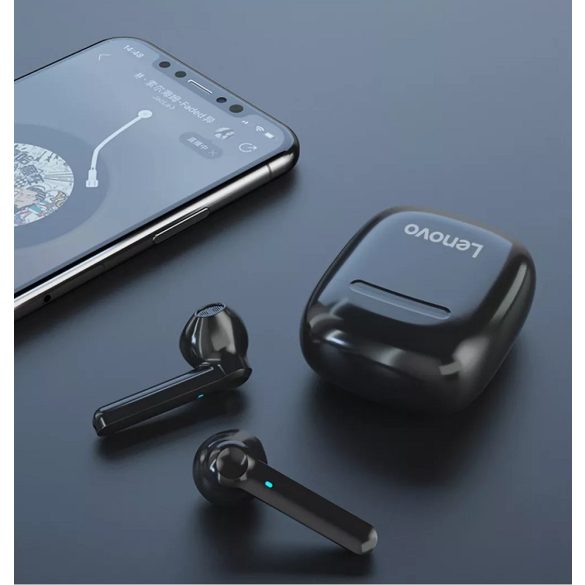 Bluetooth sztereó fülhallgató, v5.0, TWS, töltőtok, vízálló, zajszűrővel, érintés vezérlés, Lenovo XT89, fekete, gyári