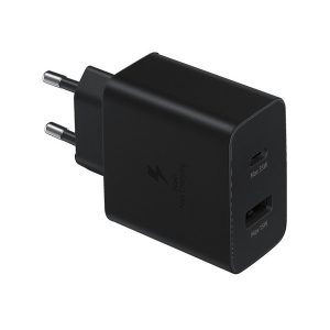 Hálózati töltő adapter, 35W, USB aljzat, USB Type-C aljzat, PD 3.0, PDO / PPS, QC, gyorstöltés, Samsung, fekete, gyári