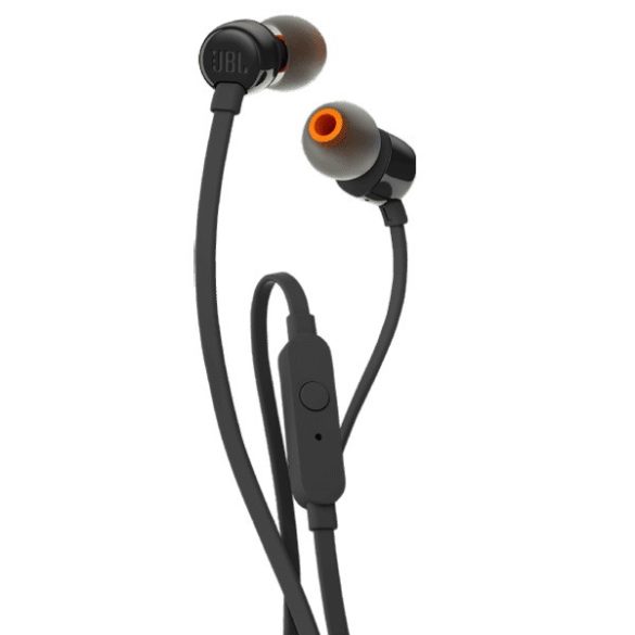 Vezetékes sztereó fülhallgató, 3.5 mm, mikrofon, funkció gomb, JBL T110, fekete, gyári