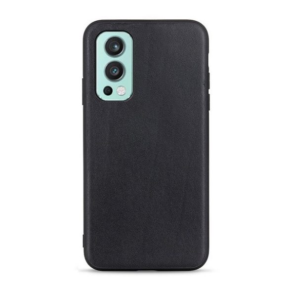 OnePlus Nord 2 5G, Műanyag hátlap védőtok, bőrrel bevont hátlap, fekete