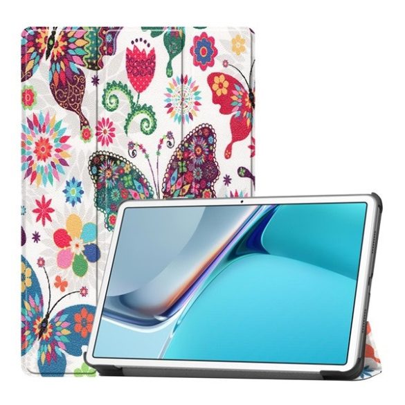 Huawei MatePad 11 (10.95) (2021), mappa tok, Trifold, színes nagy pillangó minta, fehér