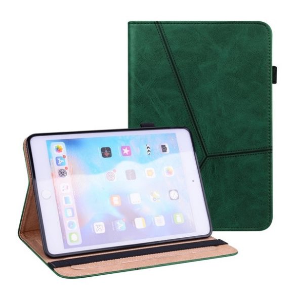 Apple iPad Mini (2021) (8.3), mappa tok, stand, bőrhatású, koptatott, sötétzöld