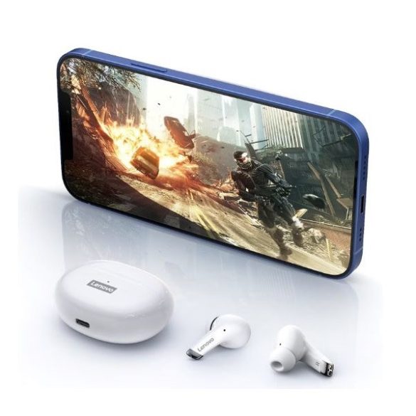 Bluetooth sztereó fülhallgató, v5.0, TWS, töltőtok, érintés vezérlés, zajszűrővel, vízálló, játékosoknak ajánlott, Lenovo LivePods LP5, fehér, gyári