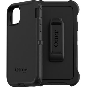 Apple iPhone 11, Műanyag hátlap védőtok, szilikon belső, közepesen ütésálló, övcsipesszel, kitámasztóval, Otterbox Defender, fekete