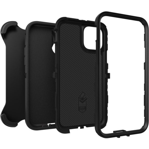 Apple iPhone 11 Pro, Műanyag hátlap védőtok, szilikon belső, közepesen ütésálló, övcsipesszel, kitámasztóval, Otterbox Defender, fekete