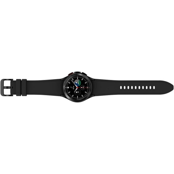 Bluetooth okosóra, szilikon szíj, rozsdamentes acél keret, v5.0, aktivitás és egészség mérő, vízálló, hangszóró, Samsung Galaxy Watch 4 Classic (42mm) SM-R880, fekete, gyári