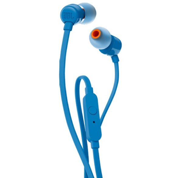 Vezetékes sztereó fülhallgató, 3.5 mm, mikrofon, funkció gomb, JBL T110, kék, gyári