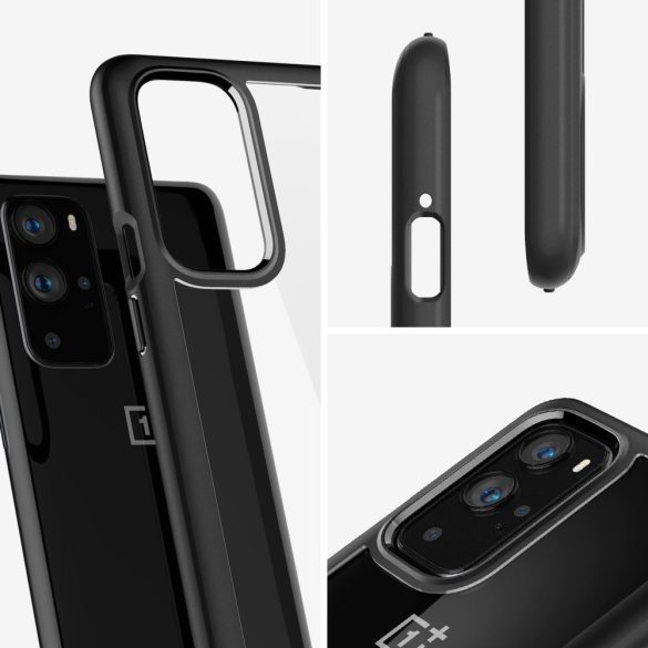 OnePlus 9, Műanyag hátlap védőtok + szilikon keret, Spigen Ultra Hybrid, átlátszó/fekete
