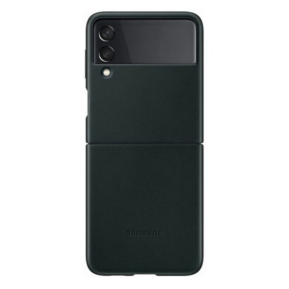 Samsung Galaxy Z Flip3 5G SM-F711B, Műanyag hátlap védőtok, bőr hátlap, sötétzöld, gyári