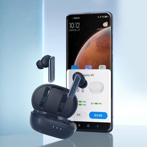 Bluetooth sztereó fülhallgató, v5.2, TWS, töltőtok, vízálló, zajszűrővel, érintés vezérlés, Haylou W1, sötétkék, gyári