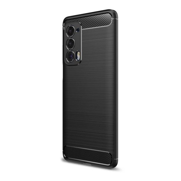Motorola Edge (2021), Szilikon tok, közepesen ütésálló, szálcsiszolt, karbon minta, fekete